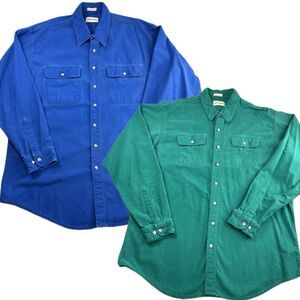 St. John's Bay Heavyweight Flannel Shirt Men 2XLT Chamois Green Blue Long Sleeve